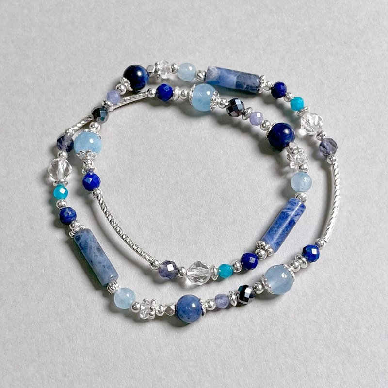 Aquamarine Stone Lazuli 925 Sterling Silver Bracelet - Bracelets - Gemstone Blue