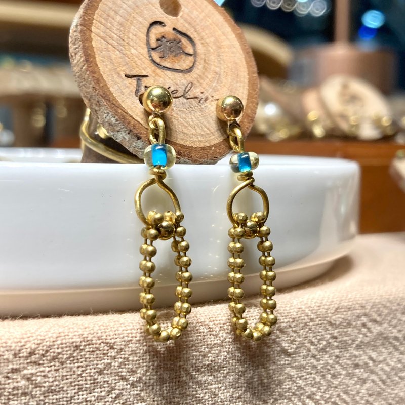 Laolin Groceries | Glazed Bead Design Bronze Earrings (Needle Type/Clip Type) - Earrings & Clip-ons - Copper & Brass Gold