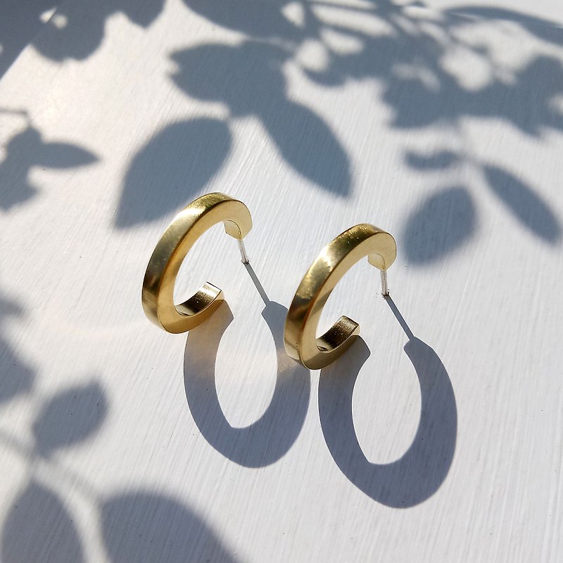 C-square Bronze strip 925 Silver pin earrings / Clip-On formula - ต่างหู - ทองแดงทองเหลือง สีทอง