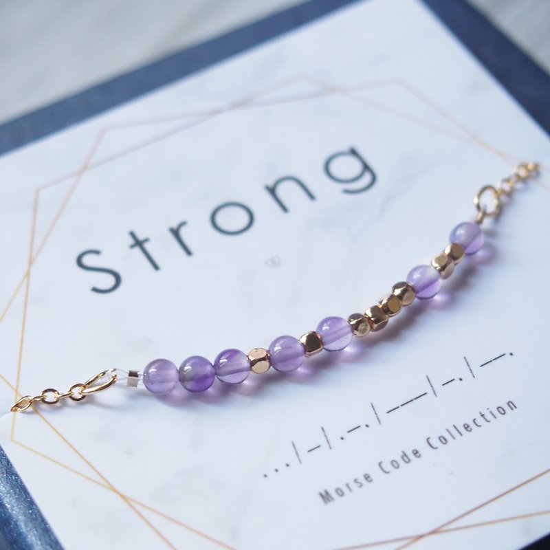 [Natural stone series] Morse code. Strong. Strong. Amethyst. Beaded Gold Plated Bracelet - Bracelets - Other Materials Purple