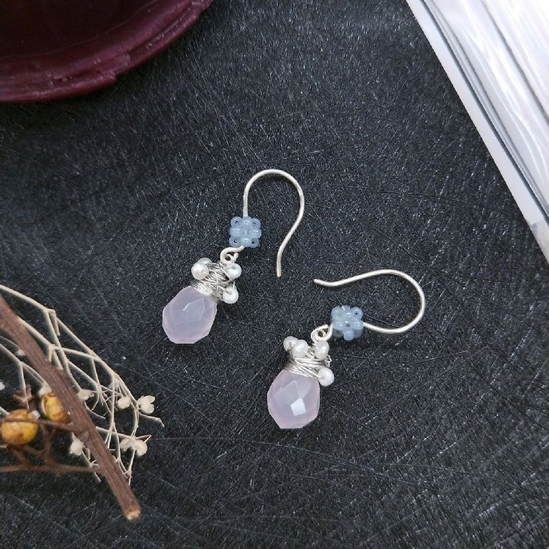 earring. Pink crystal * pearl winding romantic ear ear clip earrings - Earrings & Clip-ons - Crystal Pink