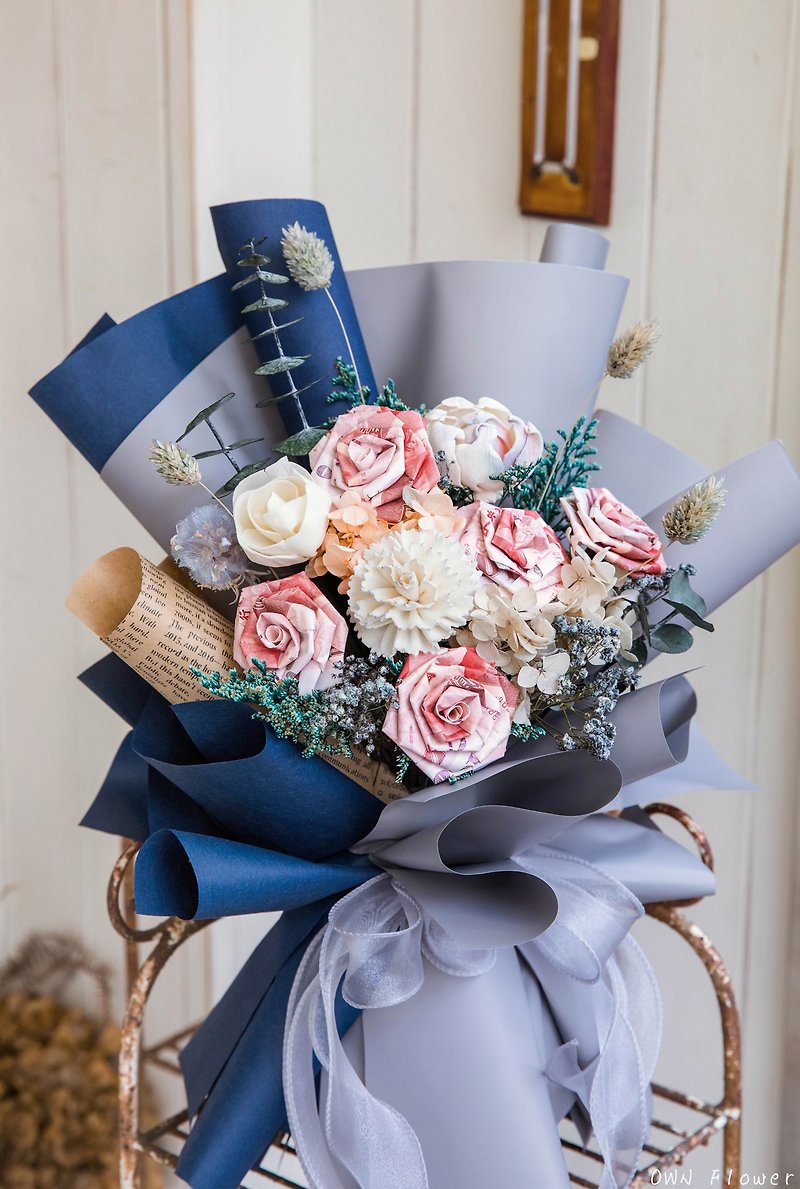 Blue bouquet/banknote bouquet/banknote rose bouquet/money flower/money bouquet/birthday bouquet/gift - Dried Flowers & Bouquets - Plants & Flowers Blue
