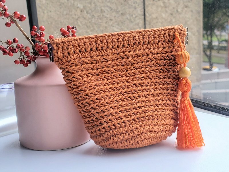handmade little mini bag pouch - Coin Purses - Cotton & Hemp Brown