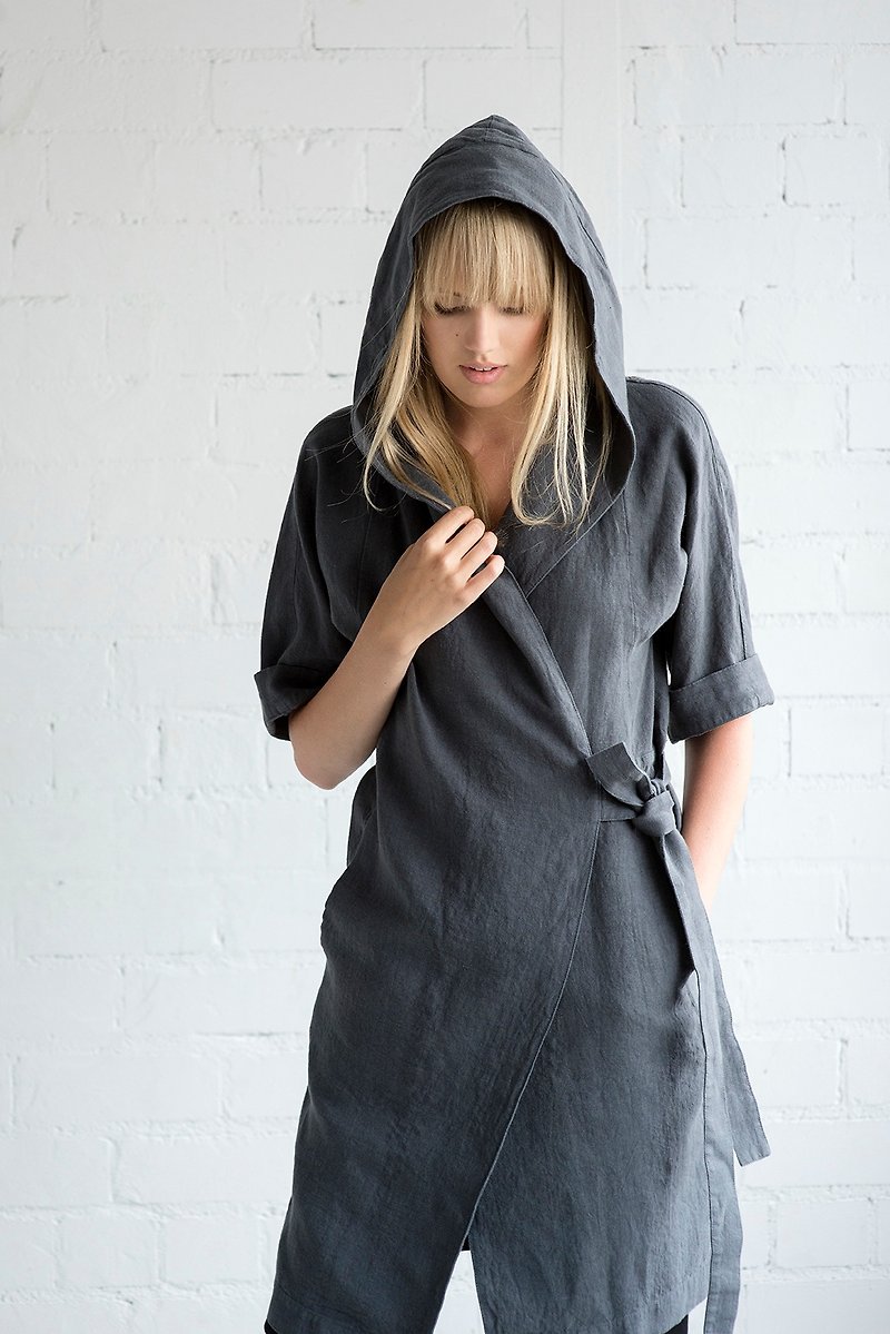 Linen Dress Motumo – 17S7 / Handmade wrapped linen summer dress - ชุดเดรส - ลินิน 