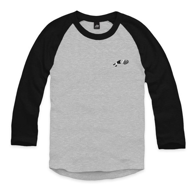 Time Traveling Sleeper-Grey/Black-3/4 Sleeve Baseball T-shirt - เสื้อยืดผู้ชาย - ผ้าฝ้าย/ผ้าลินิน สีเทา