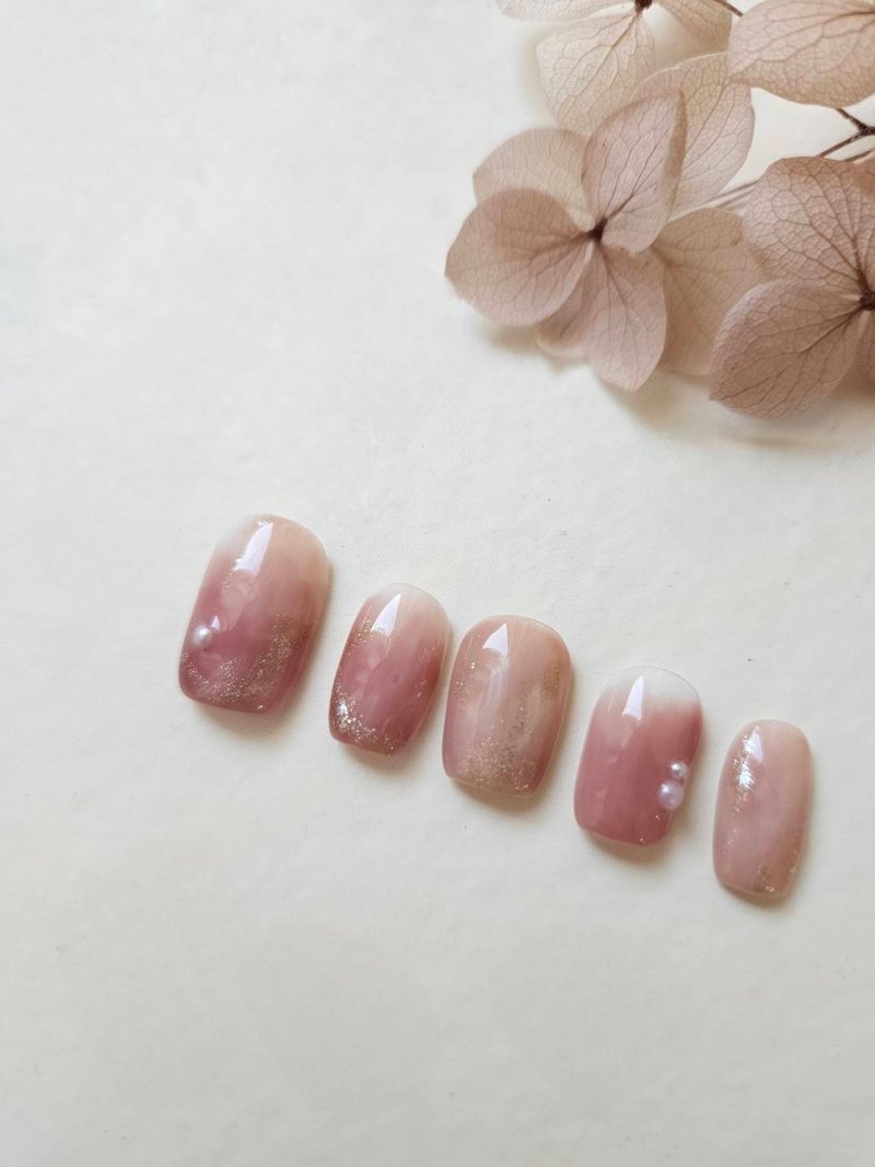 手工穿戴甲 /   晨曦乾燥玫瑰  / 圖甲型為短方圓 - 其他 - 塑膠 粉紅色