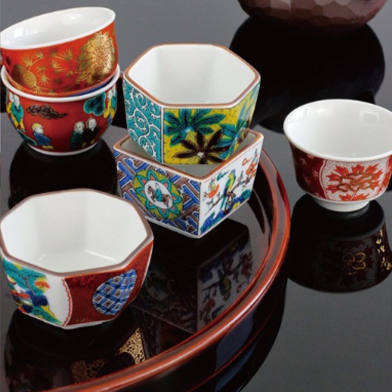 Kutani Ware-era style style set of 6 cups - ถ้วย - เครื่องลายคราม หลากหลายสี