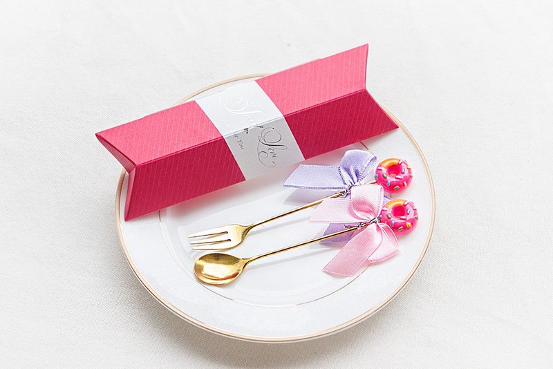 Sweet Love Donut Fork Spoon (Rose Red Box)-Gift Box Gift PR Home - Cutlery & Flatware - Stainless Steel Multicolor