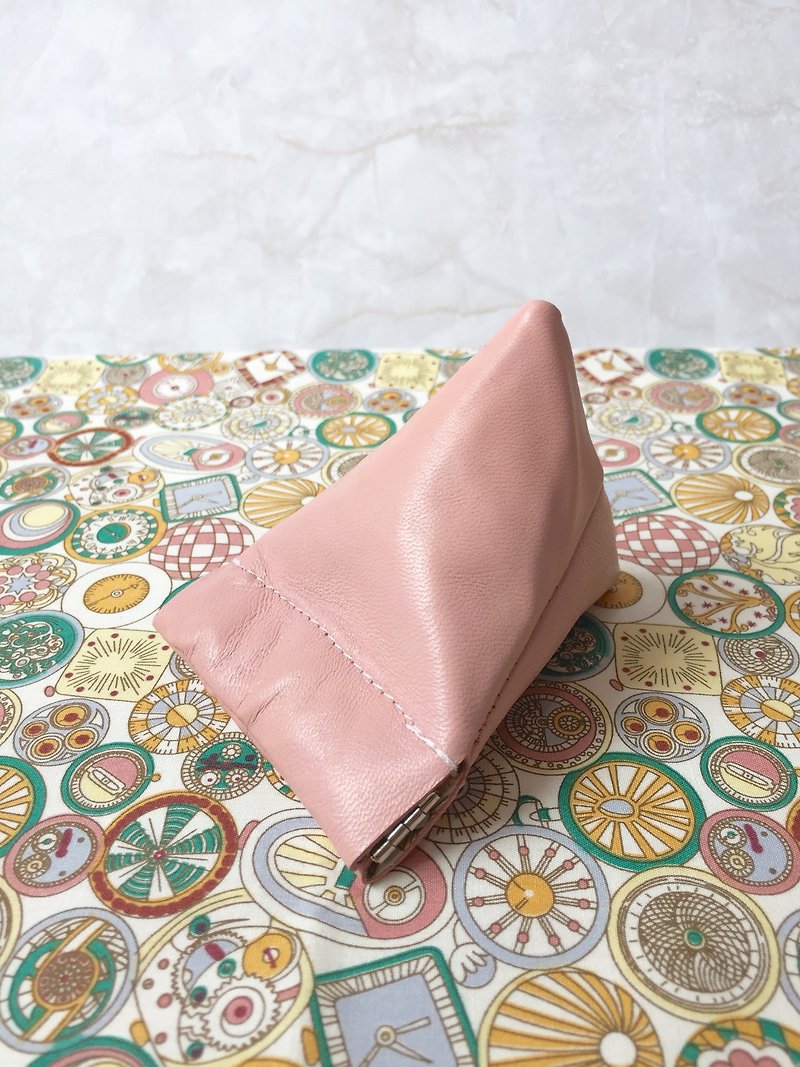 PY82-金字塔形狀粉紅色皮革彈片零錢包 - 散紙包 - 真皮 粉紅色