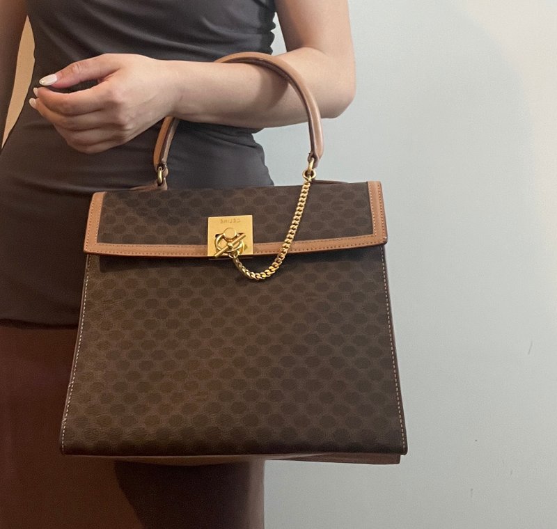 Celine Kelly凱旋門啡色手提包肩背側肩袋 送肩帶 中古vintage - 側背包/斜背包 - 真皮 咖啡色