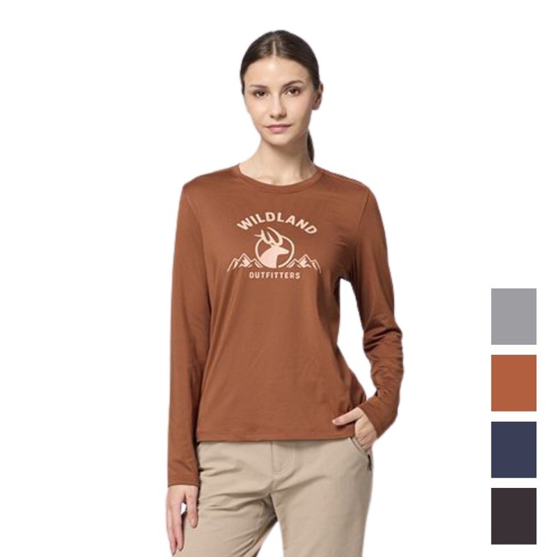 【Wildland 荒野】彈性圓領暖感印花機能衣 女 0B32601 - 女裝上衣 - 聚酯纖維 橘色