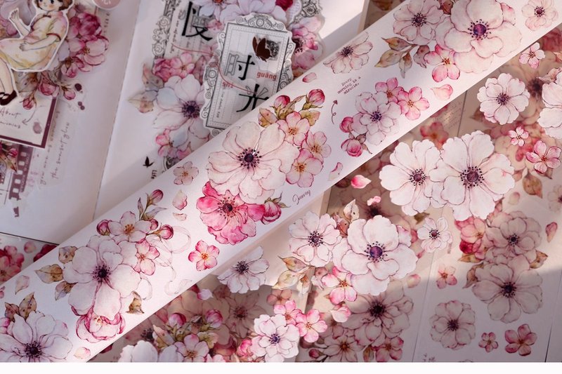 Taoyao Retro Large Flower PET Washi Tape Notebook Collage - มาสกิ้งเทป - วัสดุอื่นๆ หลากหลายสี