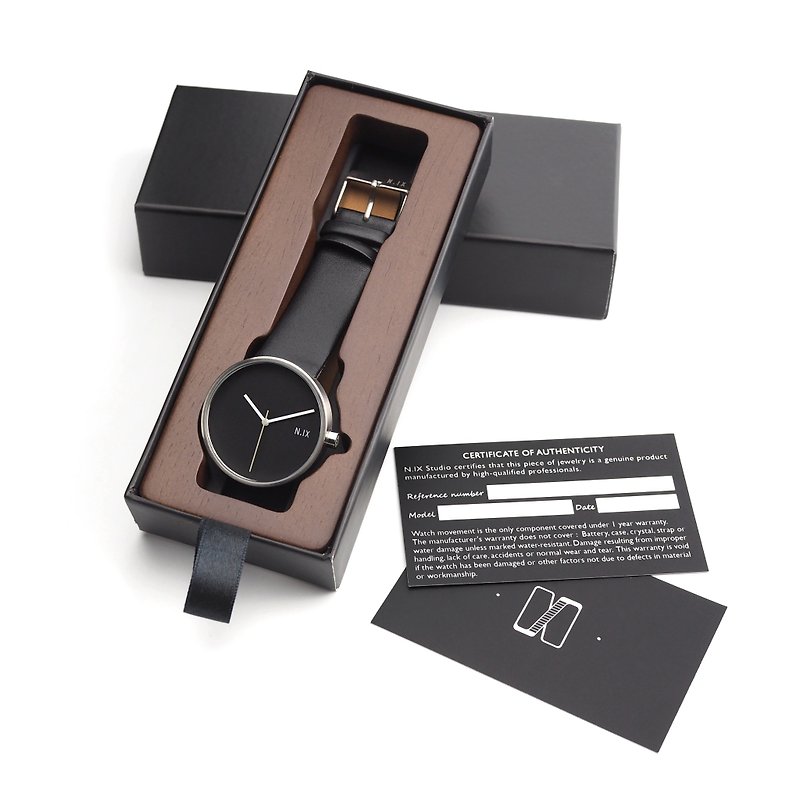 N.IX's Minimalist Wrist Watch - Shodow/Black Leather strap - Men's & Unisex Watches - Genuine Leather Black