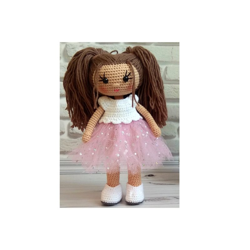 Doll in pink dress, art doll, crocheting doll, interior doll - 寶寶/兒童玩具/玩偶 - 棉．麻 粉紅色
