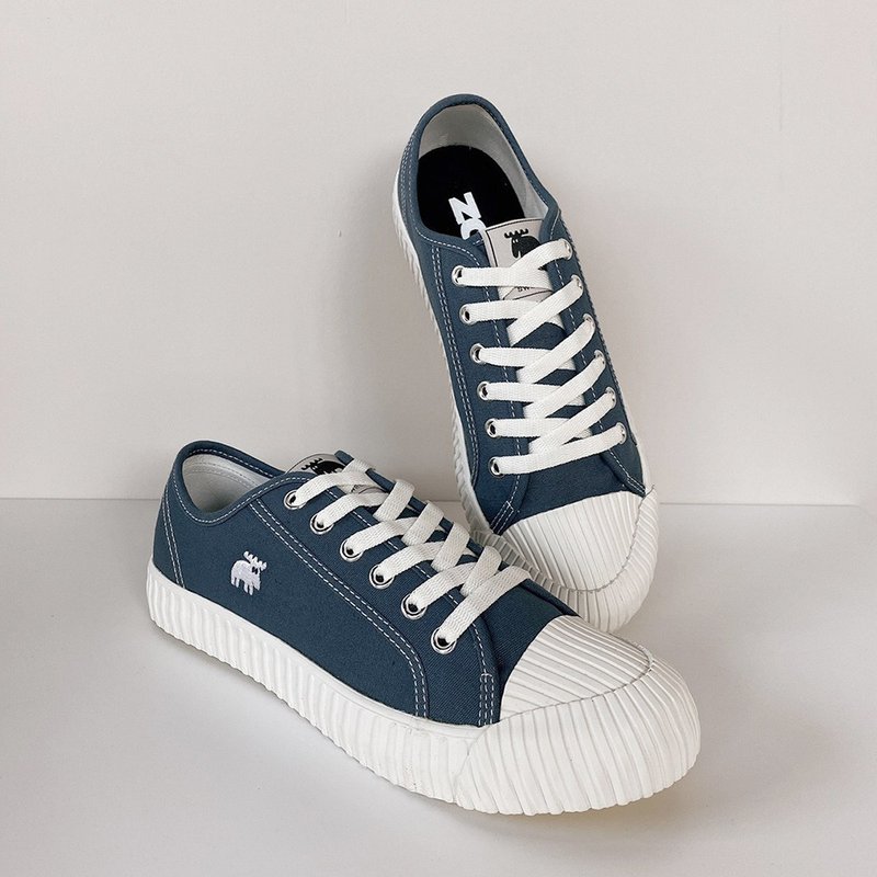 [Men and Women] moz Swedish moose lace-up canvas biscuit shoes (Prussian blue) - รองเท้าลำลองผู้หญิง - ผ้าฝ้าย/ผ้าลินิน สีน้ำเงิน