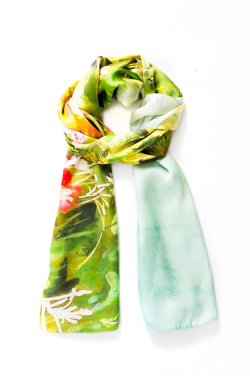 Dinosaurs say that nature is so good---the beauty comes from Minervac, an art that is integrated into life - Scarves - Silk Green