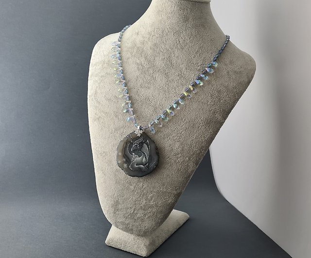 Color Printing Dragon Agate Gemstone Pendant Necklace Y1901 0066 