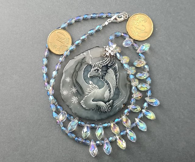 Color Printing Dragon Agate Gemstone Pendant Necklace Y1901 0082 