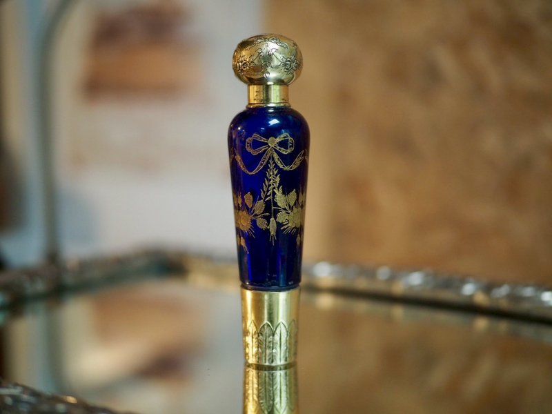 寶藍與金的優雅~19世紀古董香水瓶 - 擺飾/家飾品 - 純銀 銀色