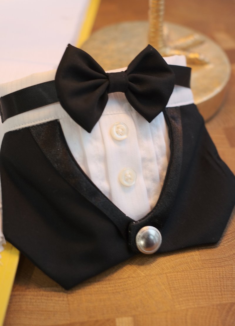 Pet tailor-made dress/black tuxedo scarf - Clothing & Accessories - Cotton & Hemp Black