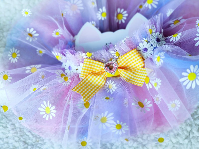 彩色紫藍彩虹色 小菊花 輕薄紗 造型頸飾 頸項 collar - 寵物衫 - 棉．麻 紫色