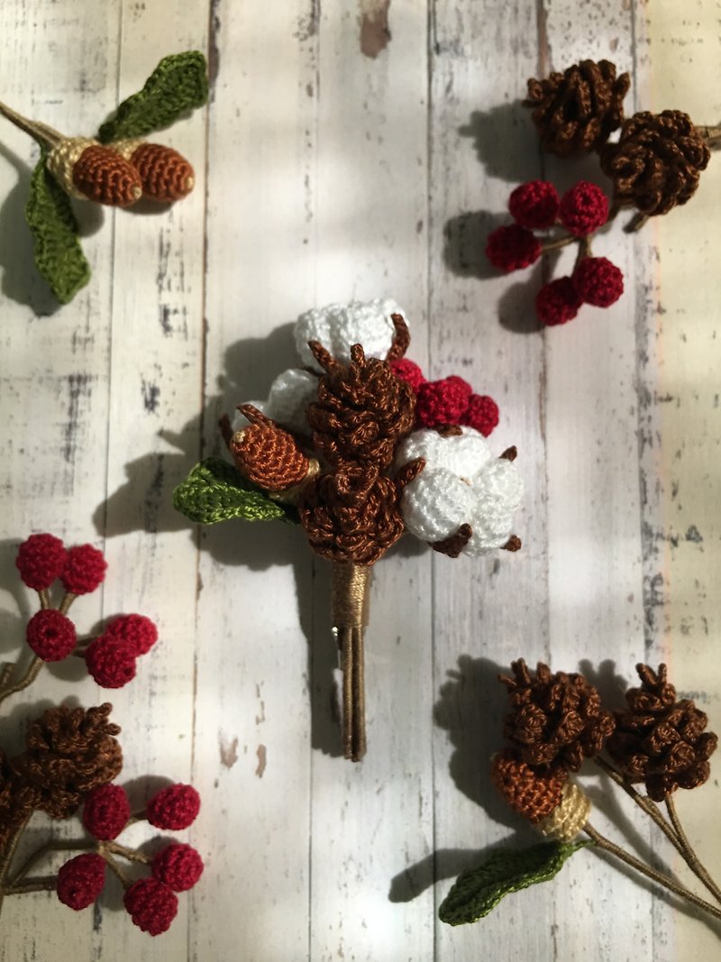 Winter Mini Fruit Bouquet Crochet Pin - Brooches - Thread Brown