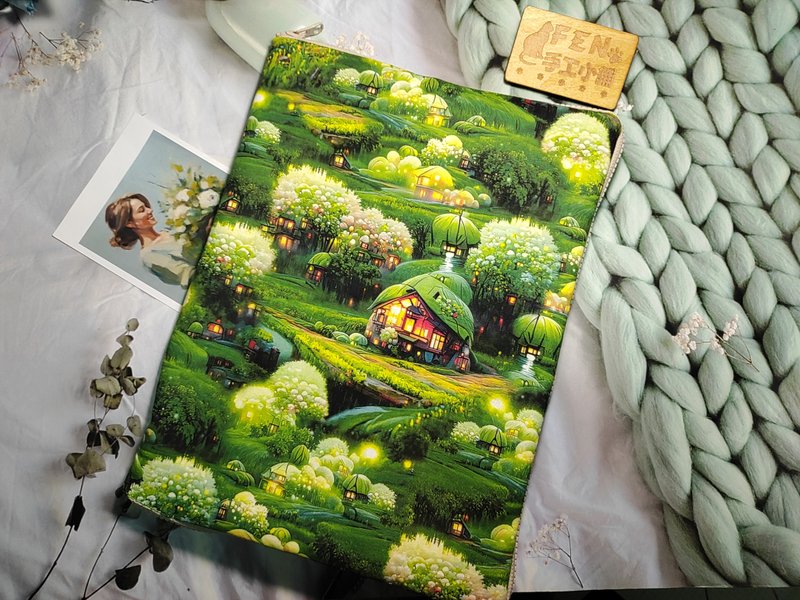 風景系列-高品質棉布平原小屋拉鍊書衣-書高30.7公分-拉鍊布書套 - 書衣/書套 - 棉．麻 