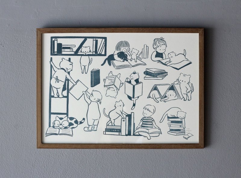 Books. Cats. Life is Good. A3 Letterpress Print - 海報/掛畫/掛布 - 紙 白色