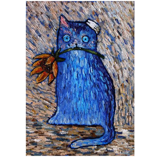 抽象猫絵画油絵具オリジナルアート動物アートワークインパスト