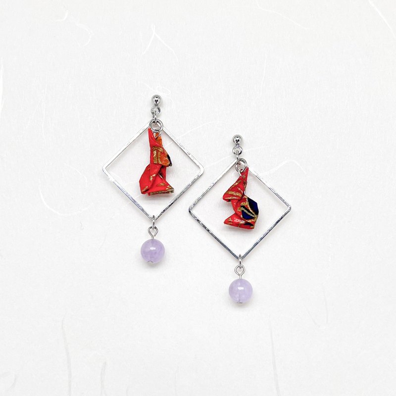 Chearrings | Origami 日本和紙 手工摺紙 小兔耳環 | 款式R002 - 耳環/耳夾/耳骨夾 - 紙 紅色