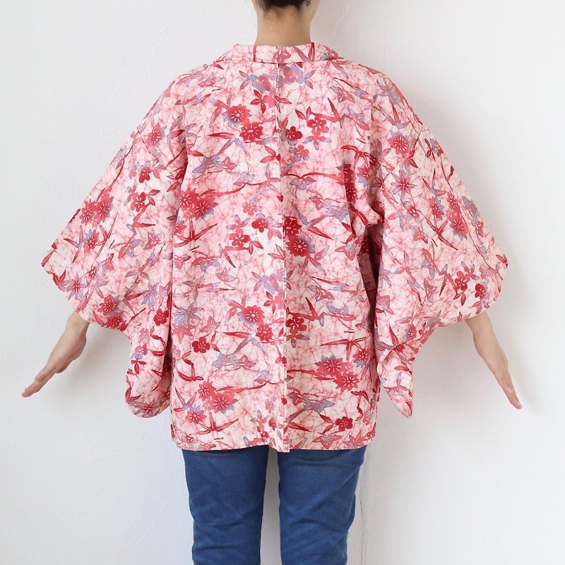 flower kimono, kimono jacket, short kimono, vintage kimono /3870 - เสื้อแจ็คเก็ต - เส้นใยสังเคราะห์ สึชมพู