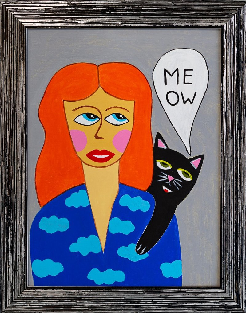 Girl with a cat portrait reproduction painting on canvas 30x40 cm acrylic - Wall Décor - Cotton & Hemp Multicolor