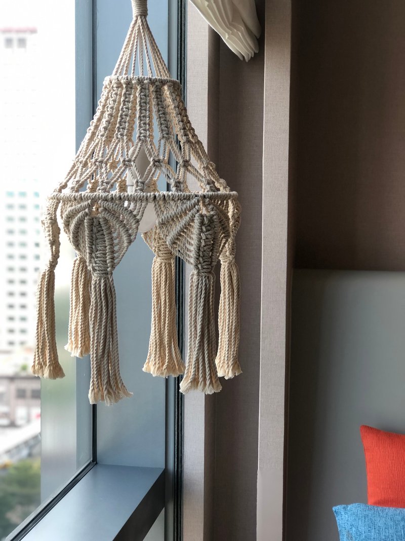 macrame woven chandelier atmosphere lamp bedside lamp - โคมไฟ - ผ้าฝ้าย/ผ้าลินิน 