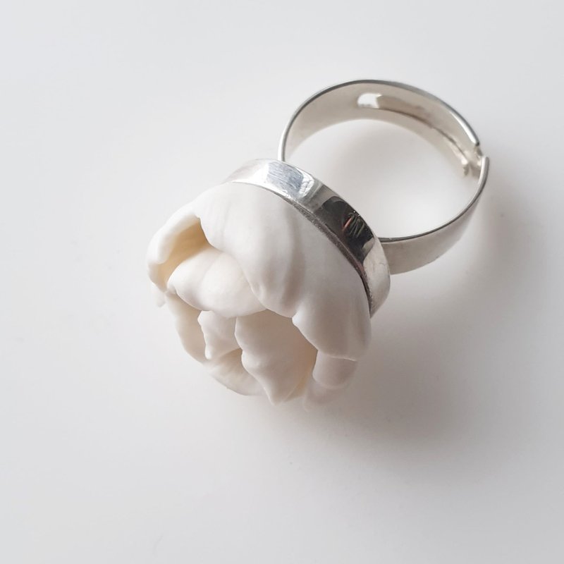 Ring, porcelain ring, silver ring, ring with porcelain insert,  white ring - แหวนทั่วไป - ดินเผา ขาว