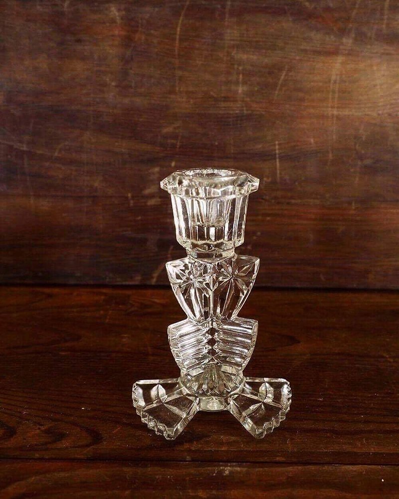 British Transparent Cut Glass Candlestick (JS) - Items for Display - Glass White