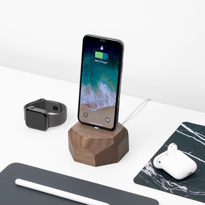 iPhone Charging Dock, Unique wooden gift - Chargers & Cables - Wood Brown