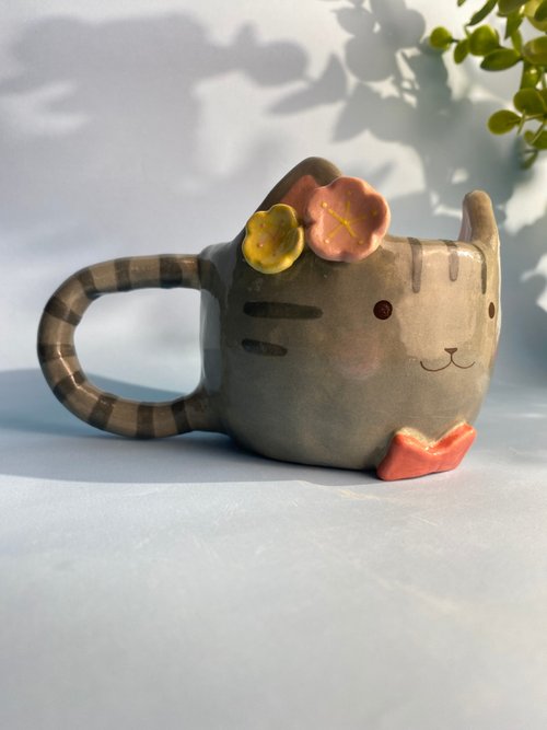 猫ちゃん陶器カップ ハンドメイド リボン かわいい 猫ちゃん陶器カップ ハンドメイド リボン かわいい 猫ちゃん陶器カップ