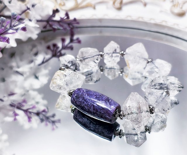 1 個天然石とミネラルハーキマーダイヤモンドブレスレットラフ石ブレスレットヒーリングクリスタルクリア水晶ブレスレット ハーキマーダイヤモンドミックス ブレスレット 7-8mm 8-9mm