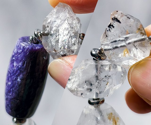 天然石☆大粒ニューヨーク産ハーキマーダイヤモンドの7連ロングピアス