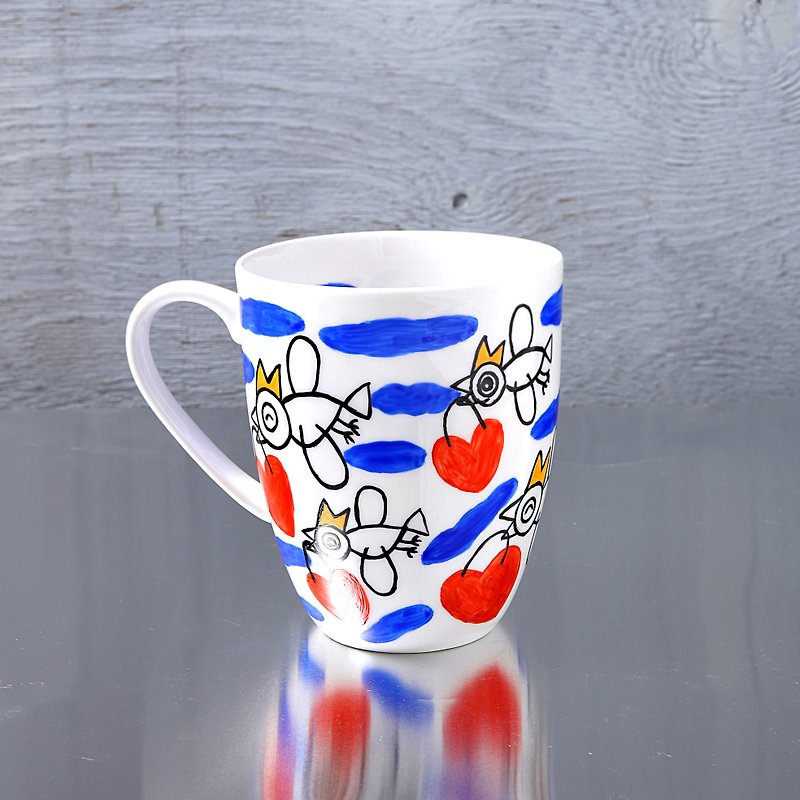 Happy birds · mug L3 - แก้วมัค/แก้วกาแฟ - เครื่องลายคราม สีน้ำเงิน