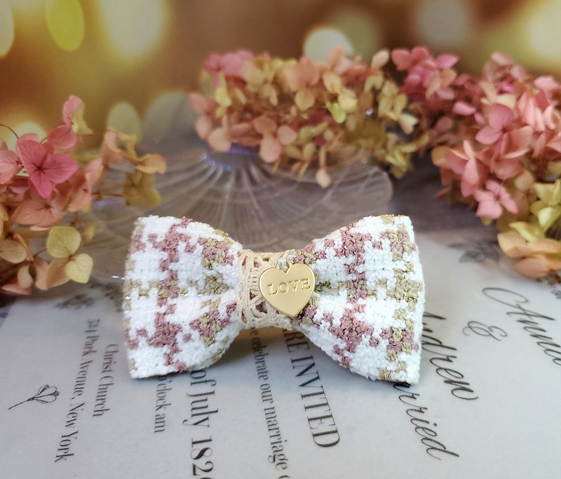 Fragrant Pink Apricot Fabric Ribbon Barrette Bow - Hair Accessories - Cotton & Hemp Pink