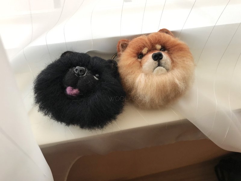 Pet Wool Felt Keyring Chow Chow Brown/Black/Cream - ที่ห้อยกุญแจ - ขนแกะ 