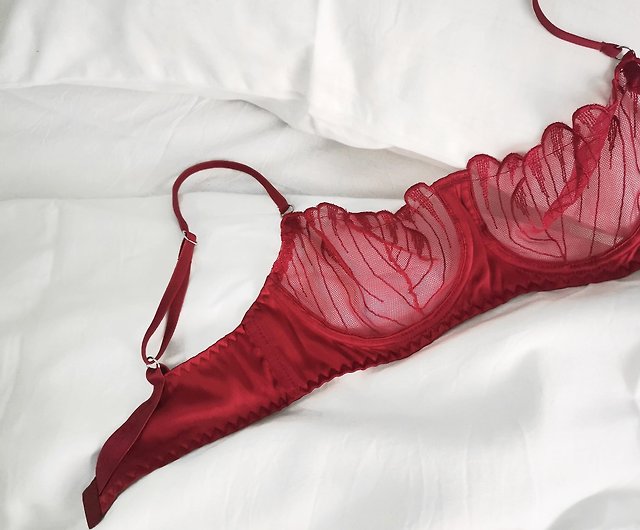 Natural silk lingerie set - Sheer lace bra and panties - Sexy silk  underwear - Shop Marina V Lingerie Women's Underwear - Pinkoi