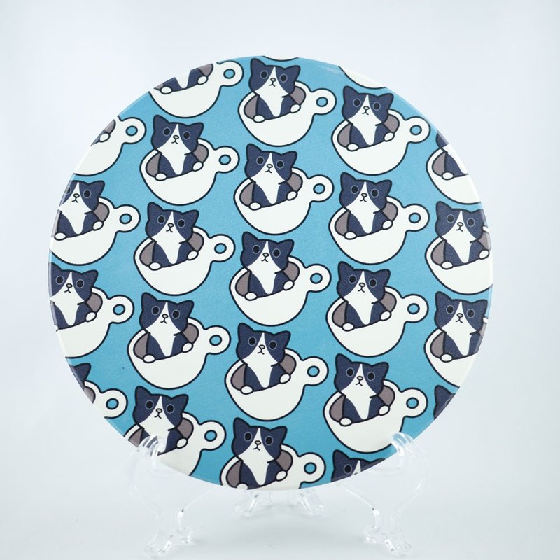 coffee cup nyanmia rotating coffee cup cat pot pad plate pad tea pot pad - Coasters - Pottery Blue