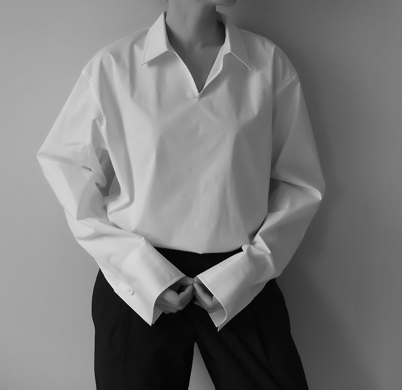 Rey Shirt Italian suit cotton white shirt tailor-made - Women's Tops - Cotton & Hemp 