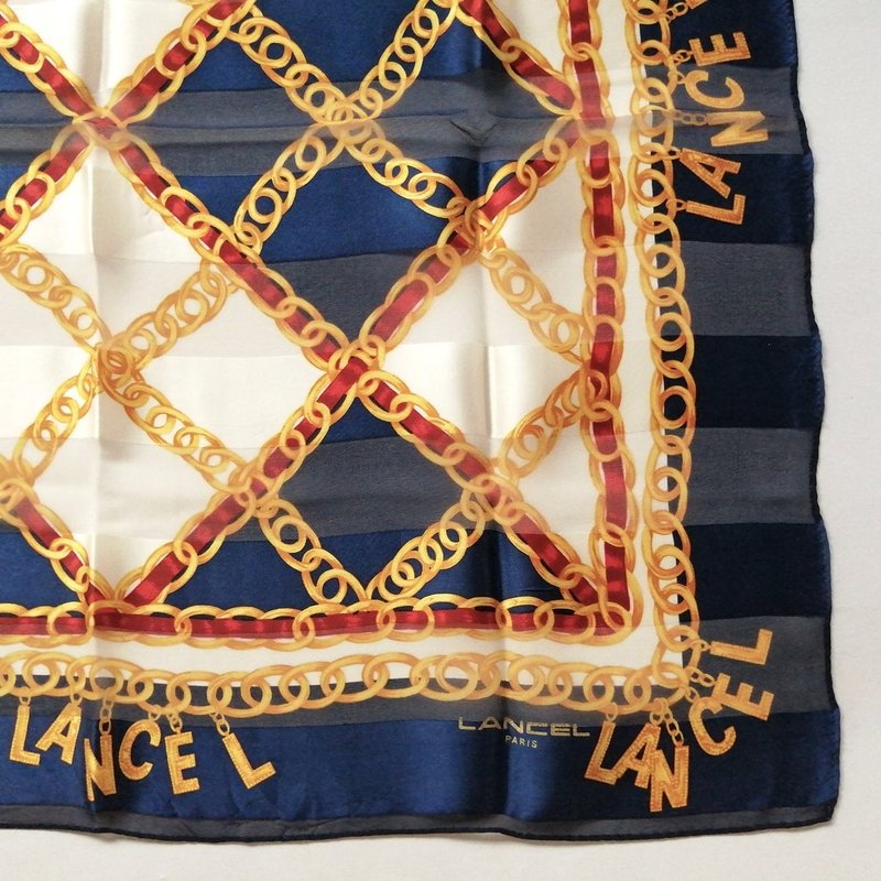 Vintage Lancel Paris Vintage Silk Scarf 100% Silk Scarf, 22 x 22 inches - 絲巾 - 絲．絹 藍色