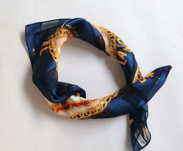 ◆フランス製シルク100%｜希少ロゴ入りヴィンテージスカーフ、パリ、無地 Vintage Lancel Paris ヴィンテージ シルク スカーフ 100