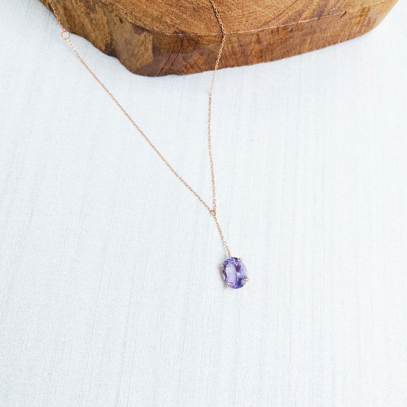 Luxury Amethyst Rose 18K Gold Necklace Between Clavicle Light Jewelry - สร้อยคอ - คริสตัล สีม่วง