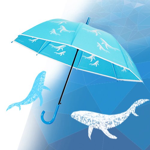 TDN 雙龍鯨魚自動直傘果凍傘 大傘面環保傘 動物插畫直傘(水藍)