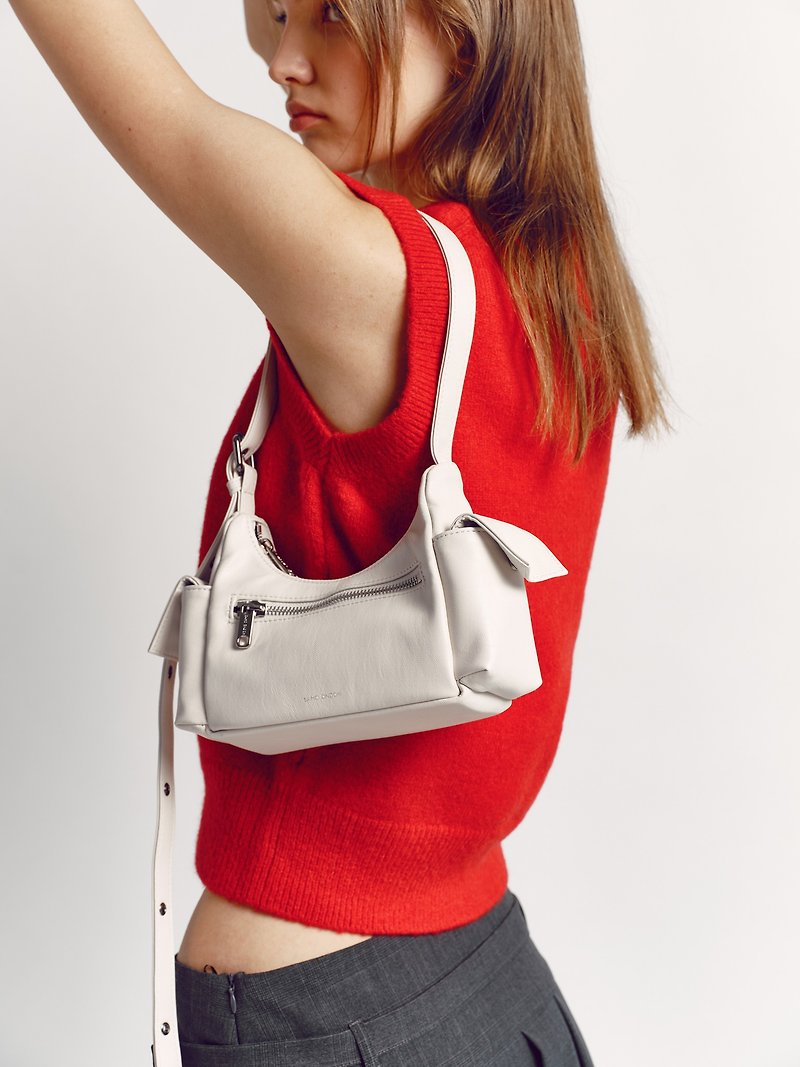 【Made in Korea】Pocket Mug Bag Mini - Nappa Ivory - Messenger Bags & Sling Bags - Faux Leather White
